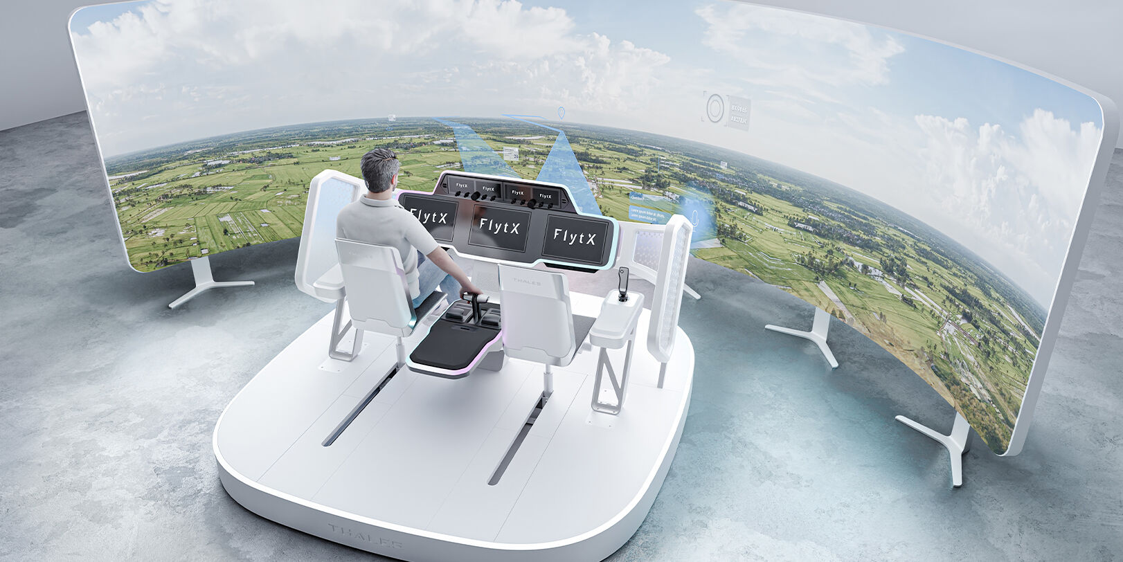 Démonstrateur aéronautique conçu en modélisation 3D, visualisation immersive pour salon professionnel par Félix Associés