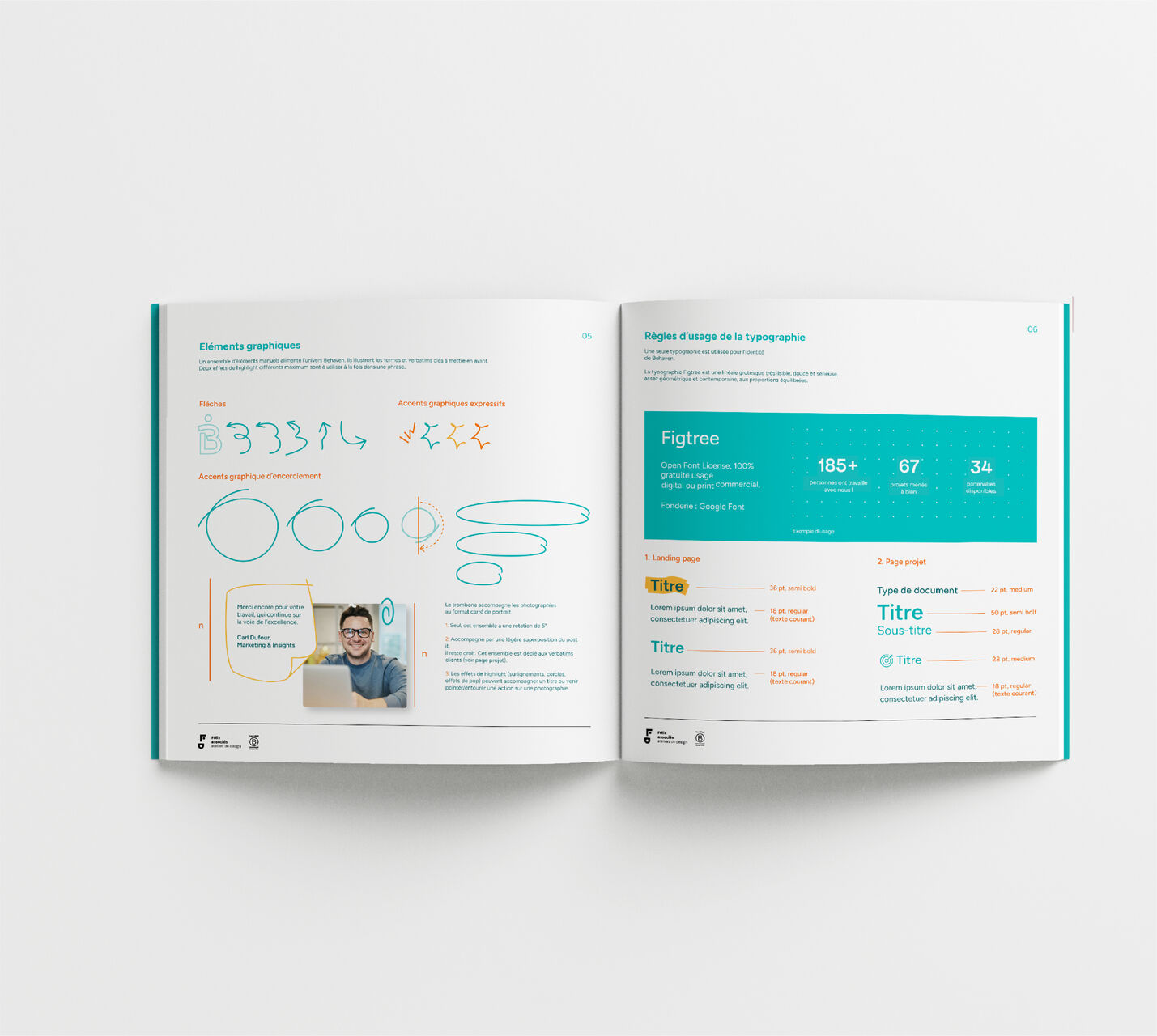 Éléments graphiques et règles typographiques de la charte graphique conçue pour Behaven