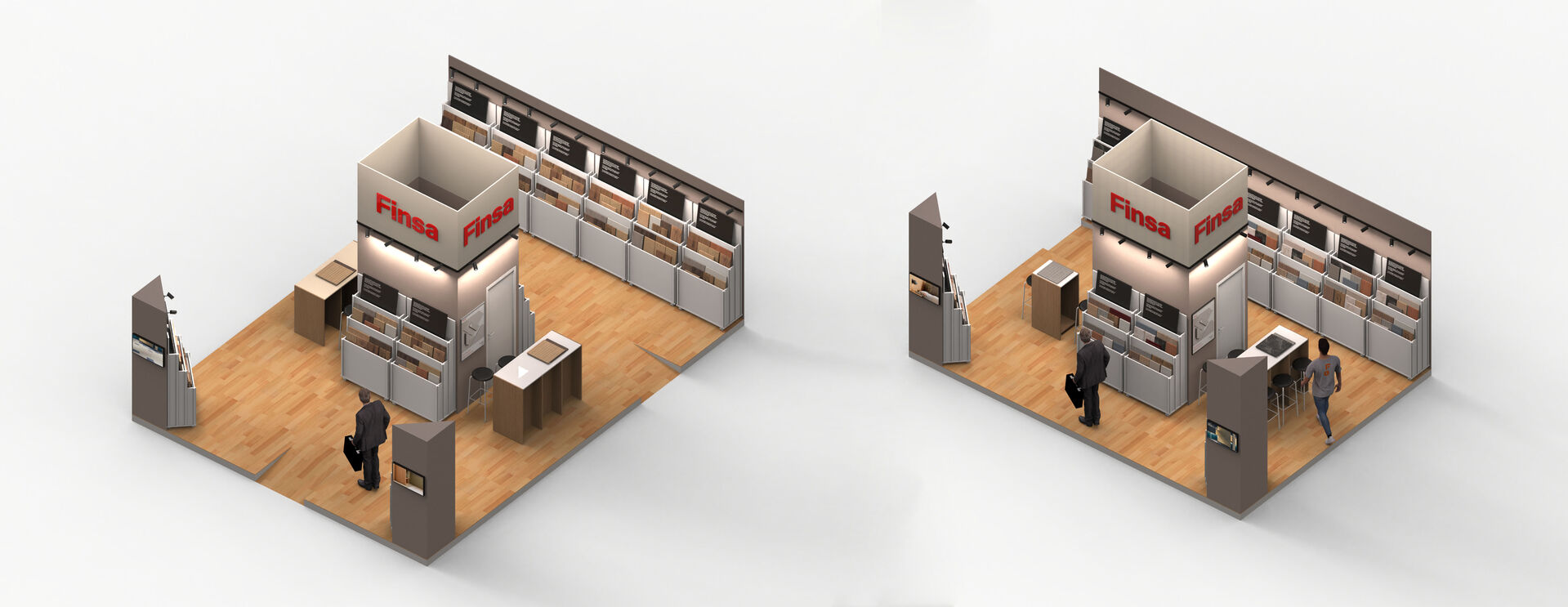 Vue 3D d’un stand modulaire en bois conçu selon des principes d’éco-conception