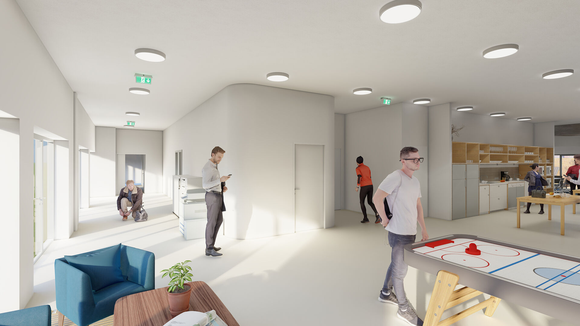 Perspective du projet d’aménagement de bureaux écoresponsable conçu par l’agence Félix et associés pour HelloAsso