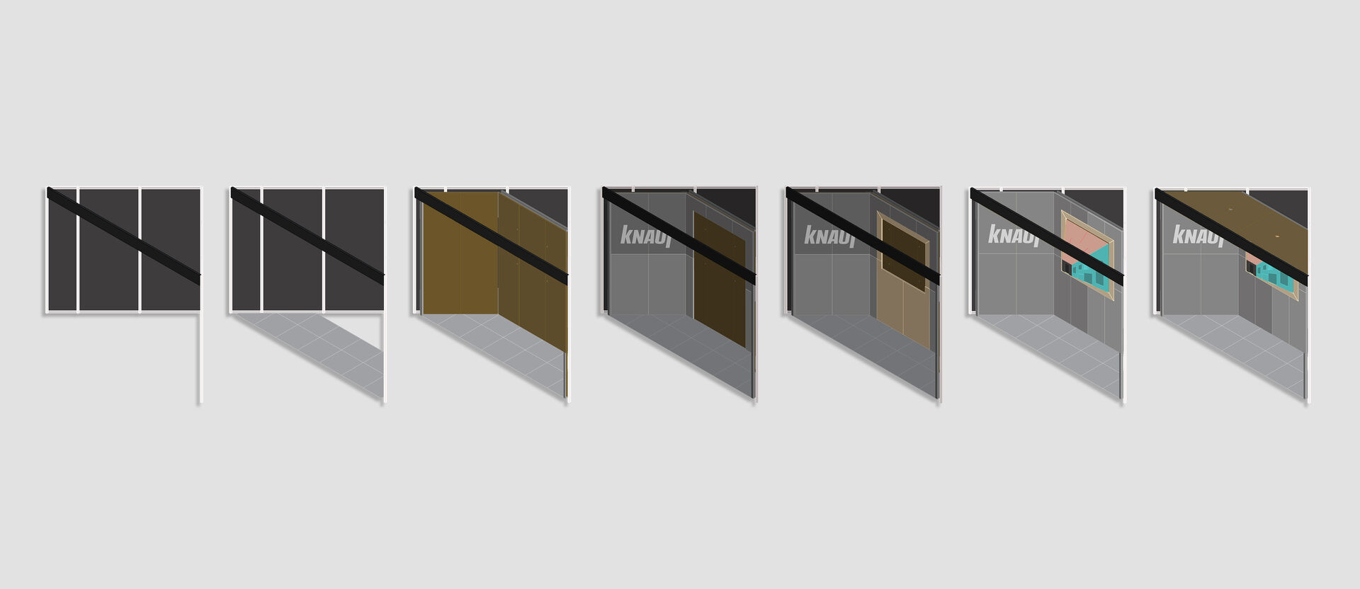 Étapes de conception du stand Knauf Heradesign et de sa scénographie en trompe-l'œil