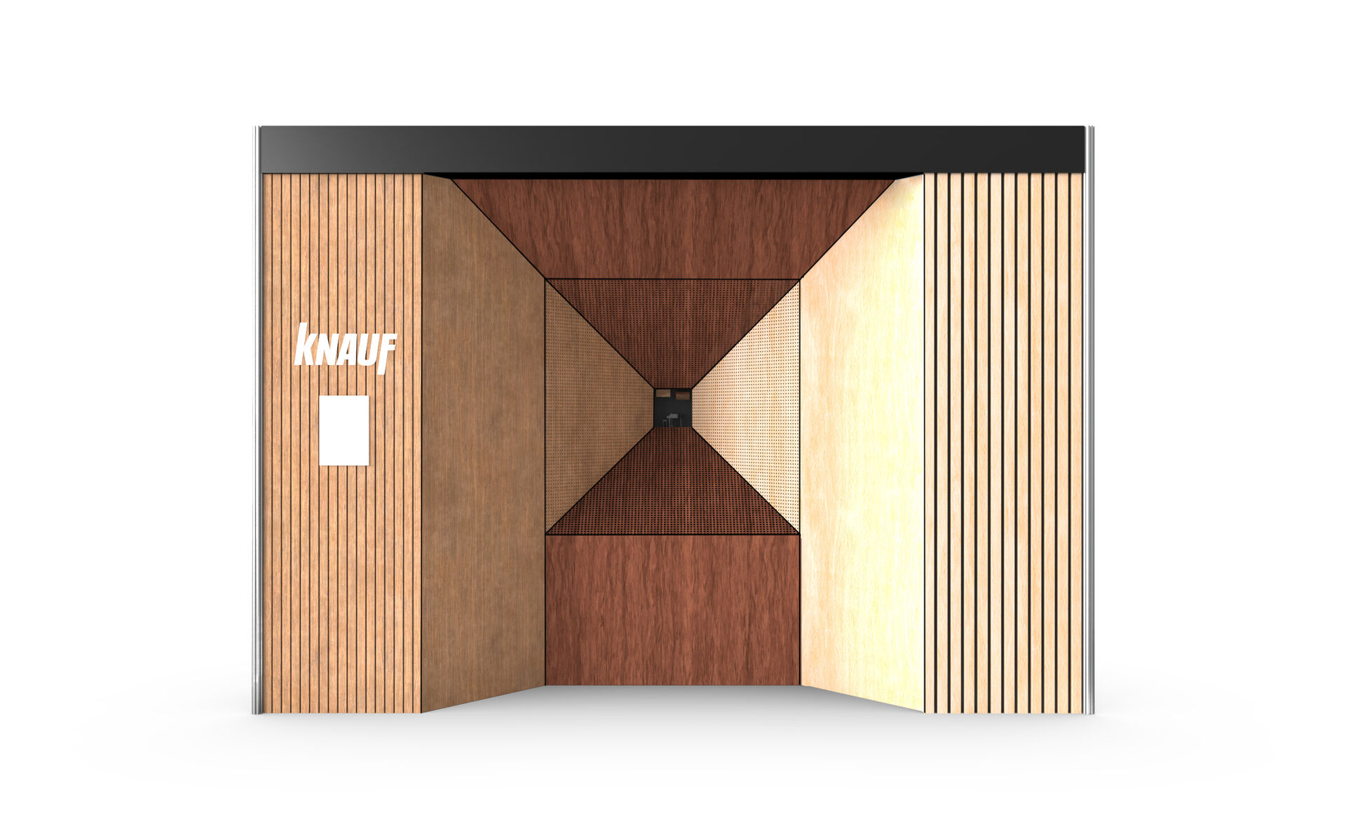 Design de stand Knauf en trompe-l'œil pour présenter les panneaux acoustiques Designwood