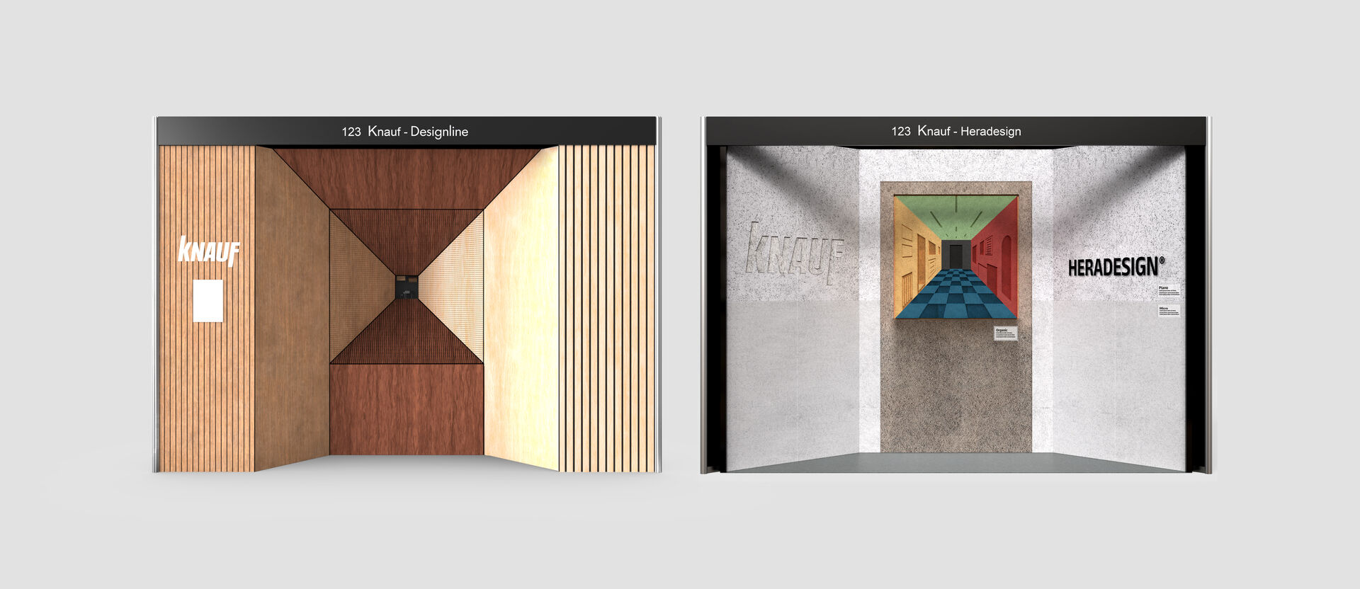Design des deux stands Knauf Designwood et Heradesign conçus pour le salon Architect@Work