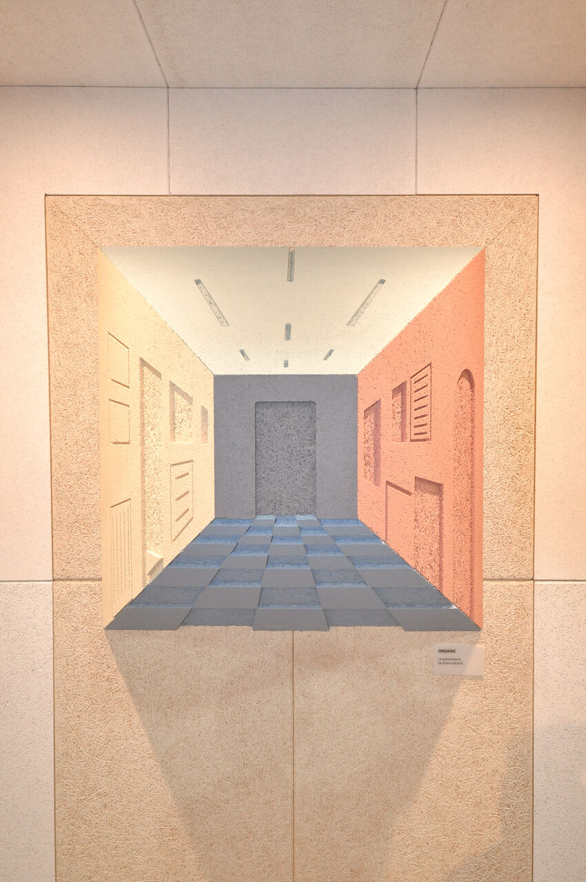 Trompe-l'œil conçu pour le stand Knauf Heradesign à partir de panneaux acoustiques