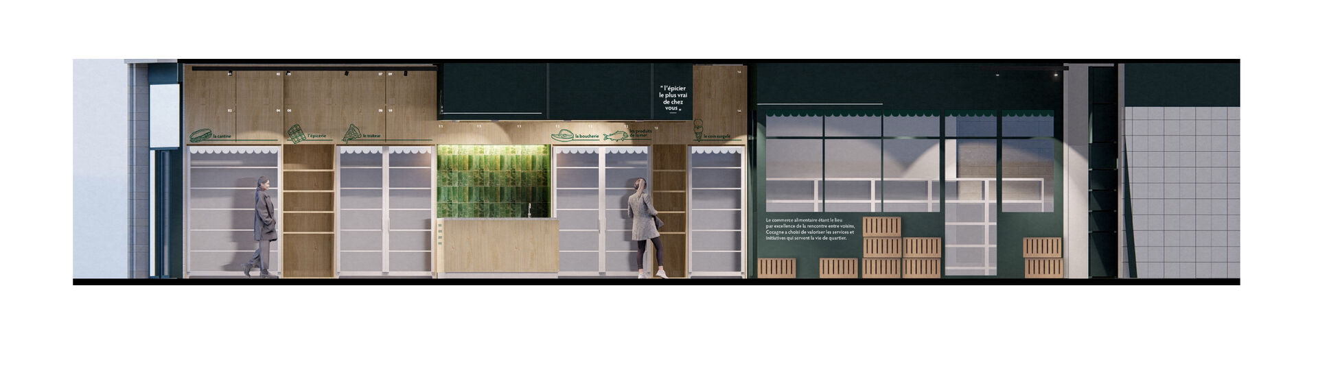 Aménagement d’une épicerie de quartier à Bordeaux avec agencement sur mesure et mobilier bois