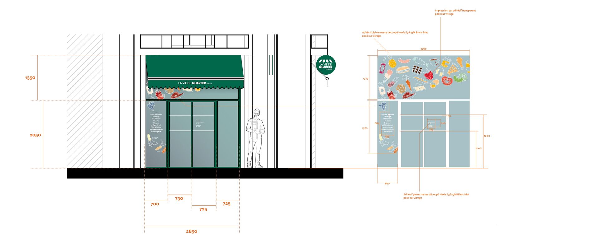 Signalétique de commerce alimentaire en Nouvelle-Aquitaine pour une épicerie de quartier