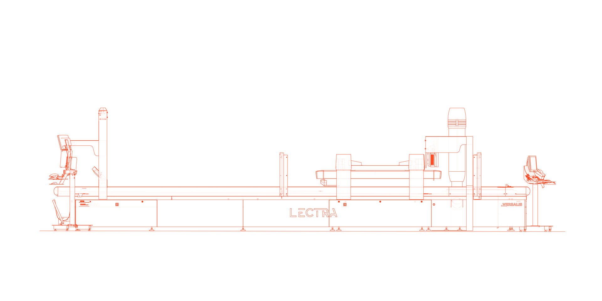 Vue de profil de la machine industrielle de découpe du cuir Lectra Versalis