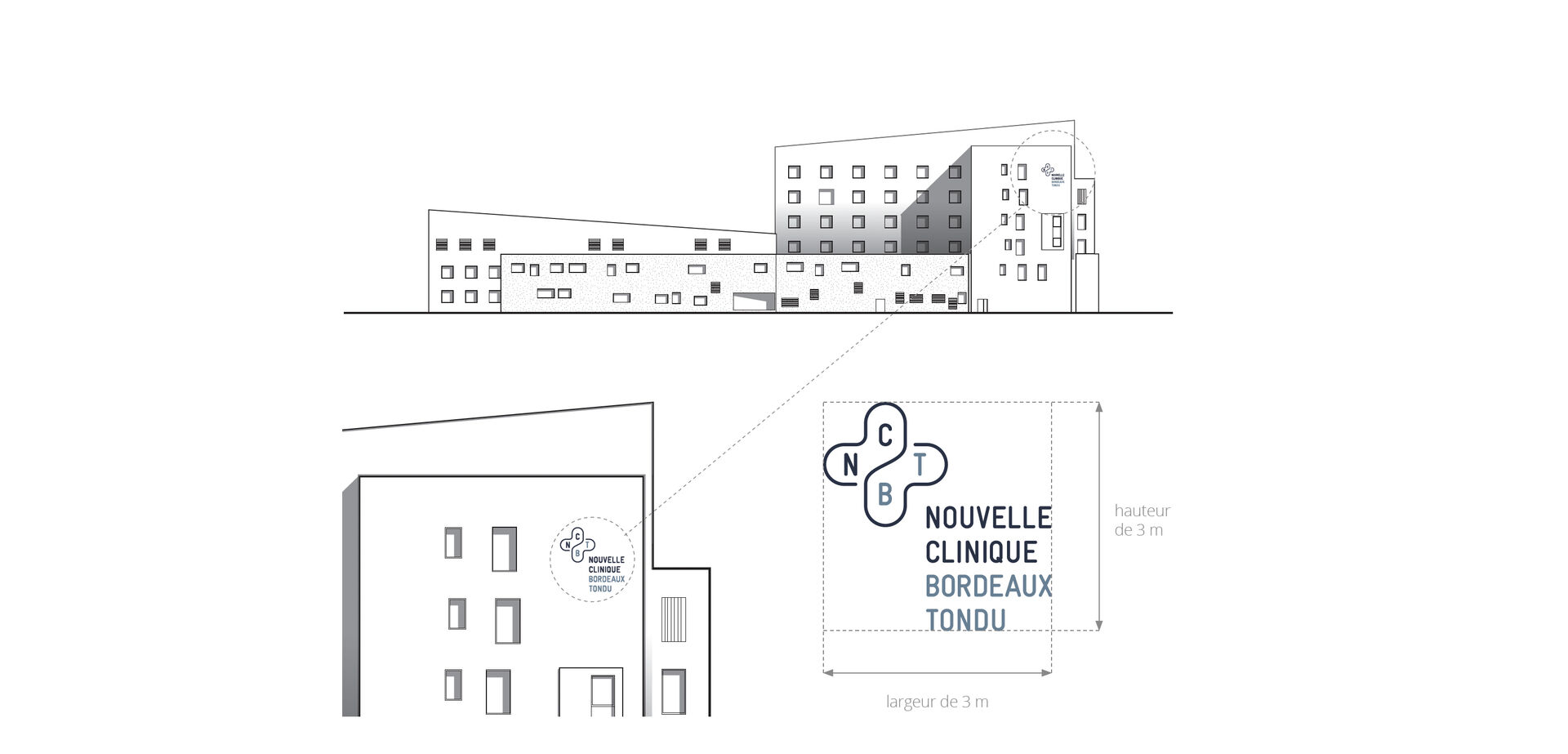 Intégration du logo sur la façade de la Clinique du Tondu à Floirac