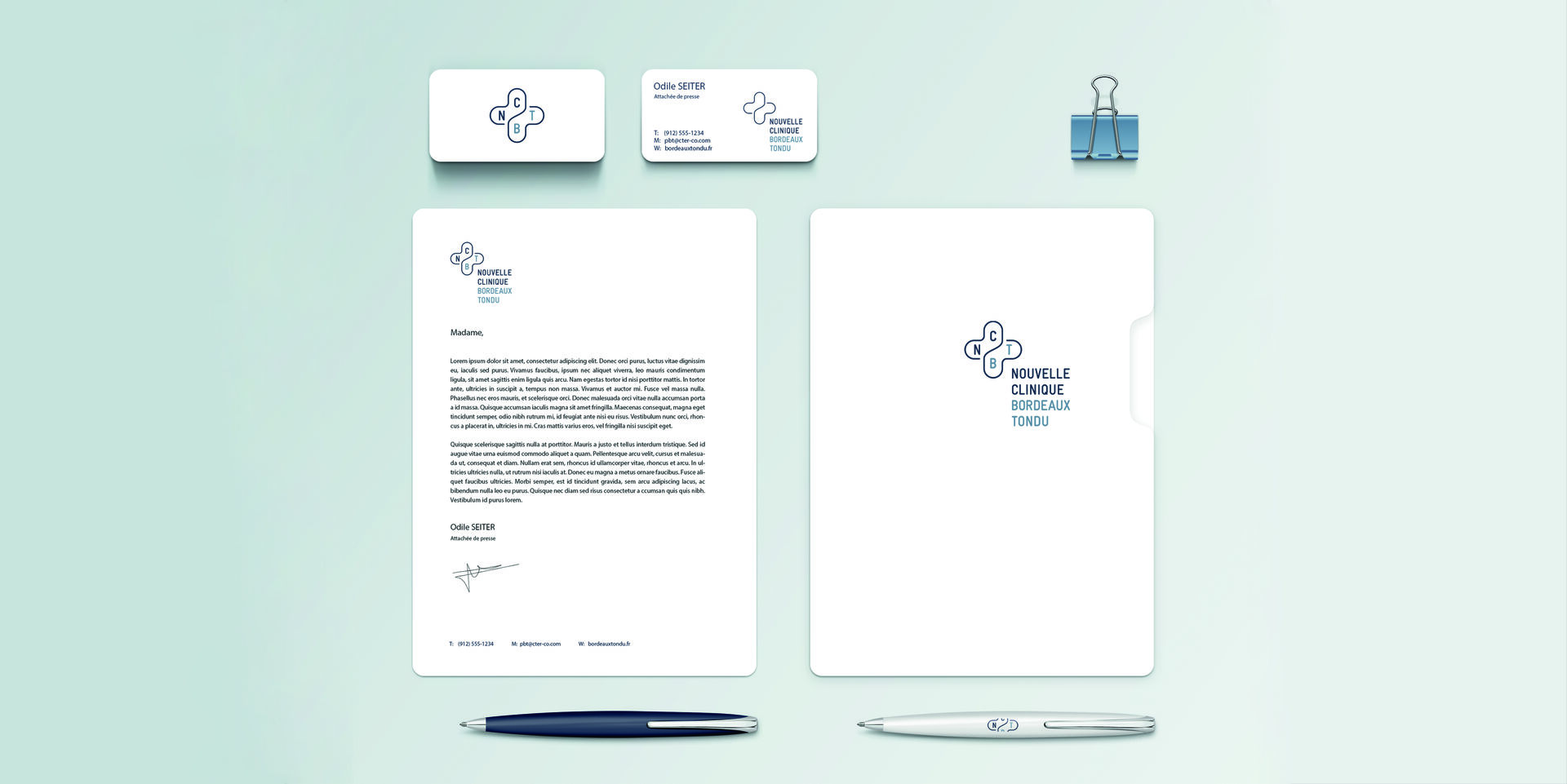 Déploiement de l’identité visuelle de la Clinique du Tondu sur supports print et papeterie