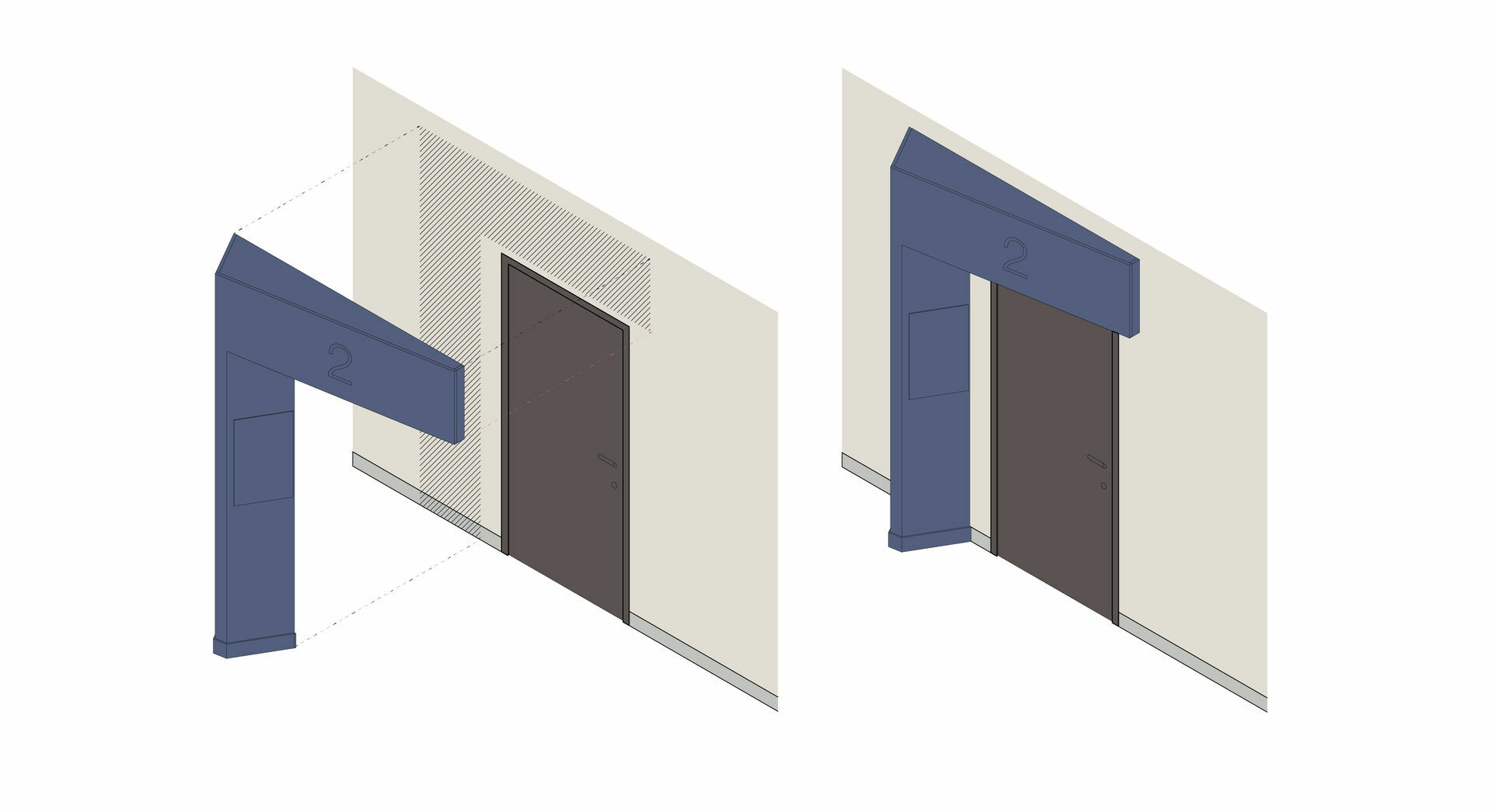 Intégration du logo sur mur signalétique avec tasseaux verticaux dans un établissement de santé