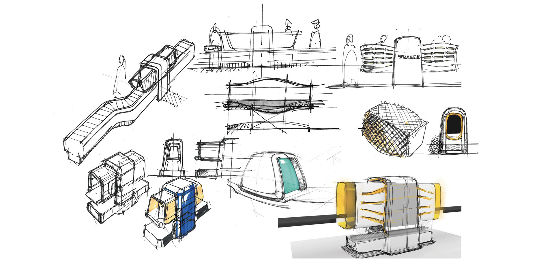 Croquis de recherche design pour le scanner de sécurité aéroportuaire Helixview