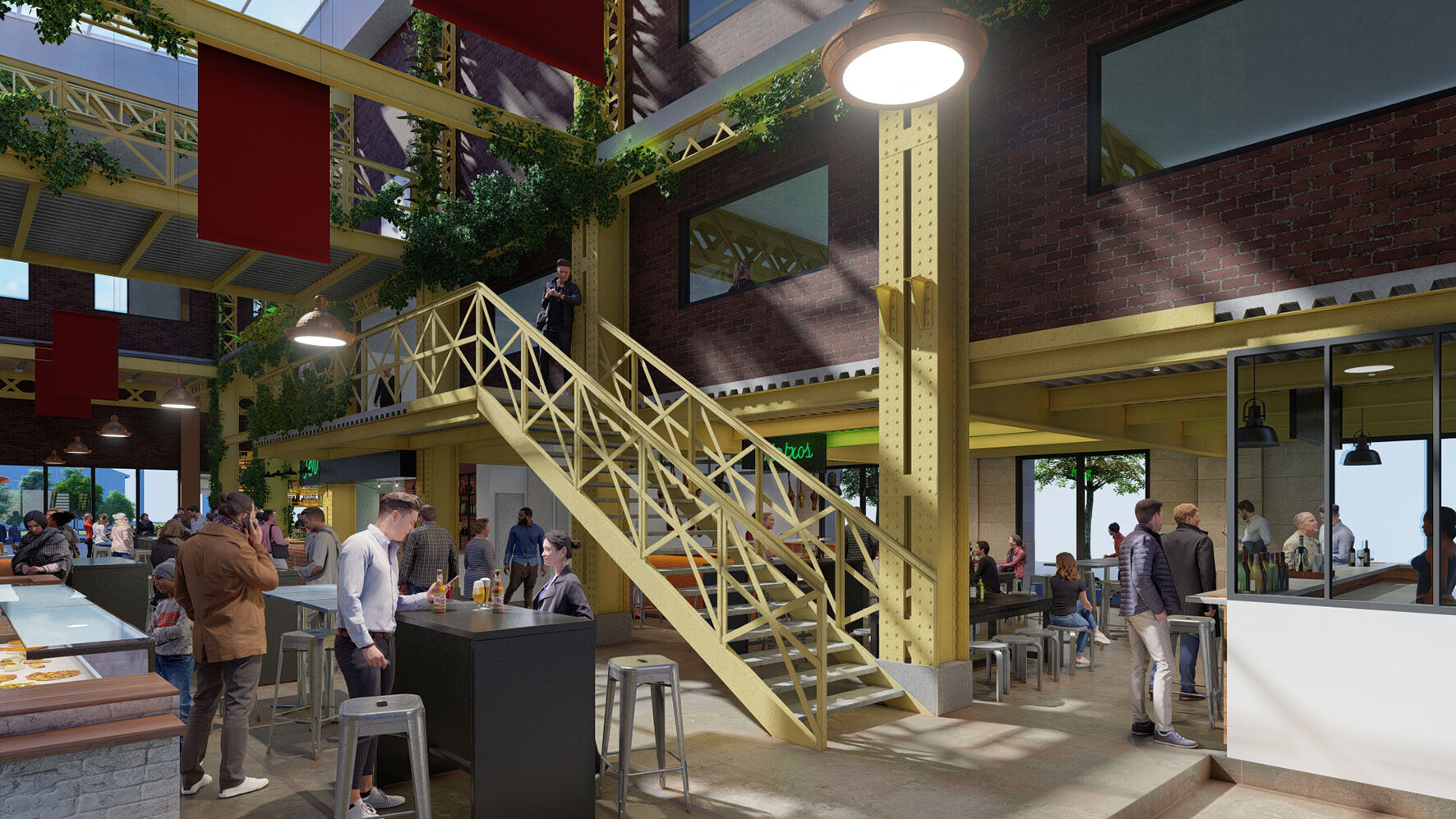 Perspective du projet d’aménagement intérieur de l’Atelier des Citernes à Bordeaux