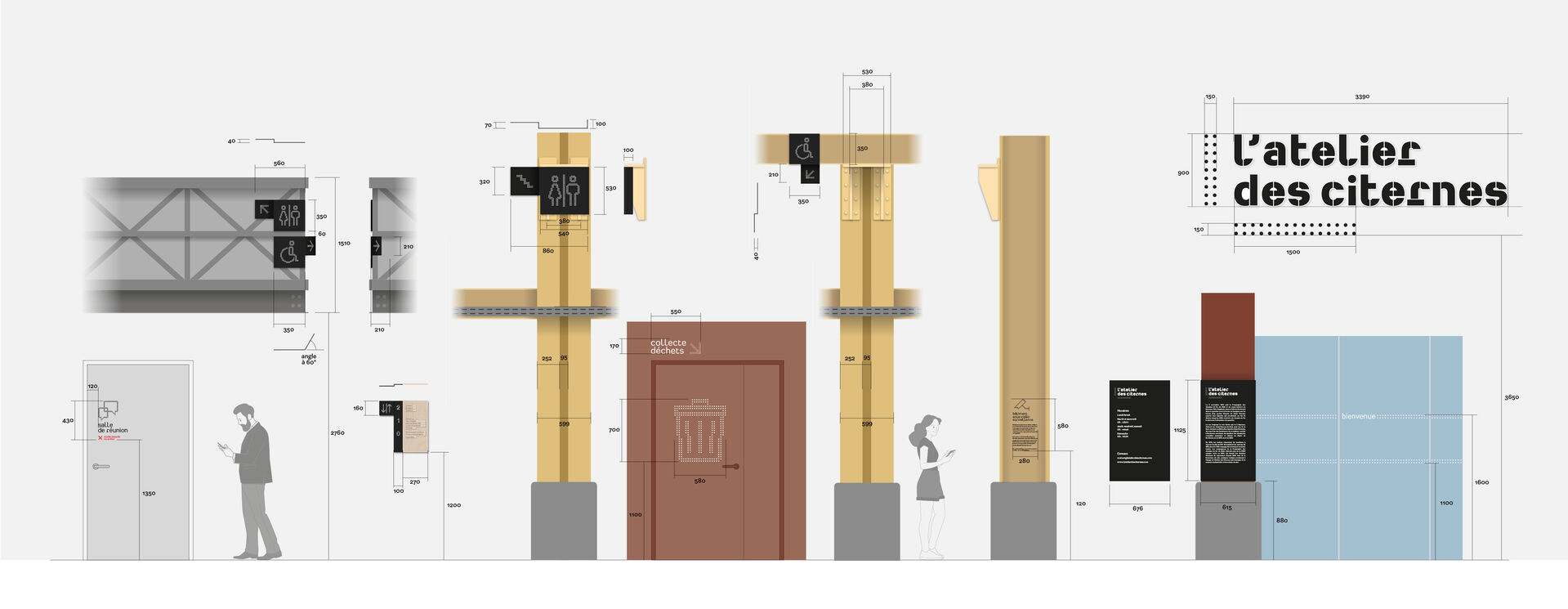 Étude de signalétique et design graphique pour l’Atelier des Citernes à Bordeaux